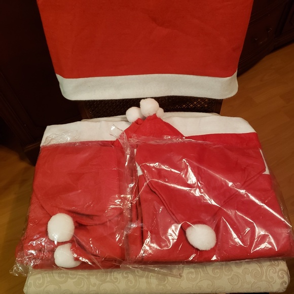 Set of 8 Christmas Santa Hat Dining Room Chair Covers - Picture 4 of 5